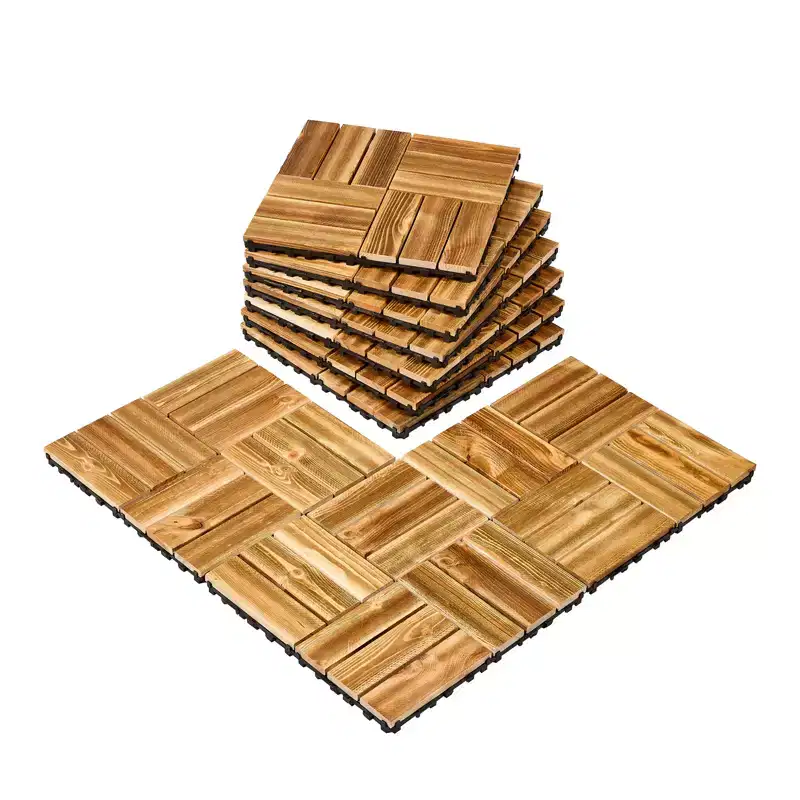 VEVOR Interlocking Deck Tiles Solid Wood, 10 Pack,12x12 Waterproof Camphor Pine Wood Flooring All Weather Use, Patio Floor Decking Covering Tiles
