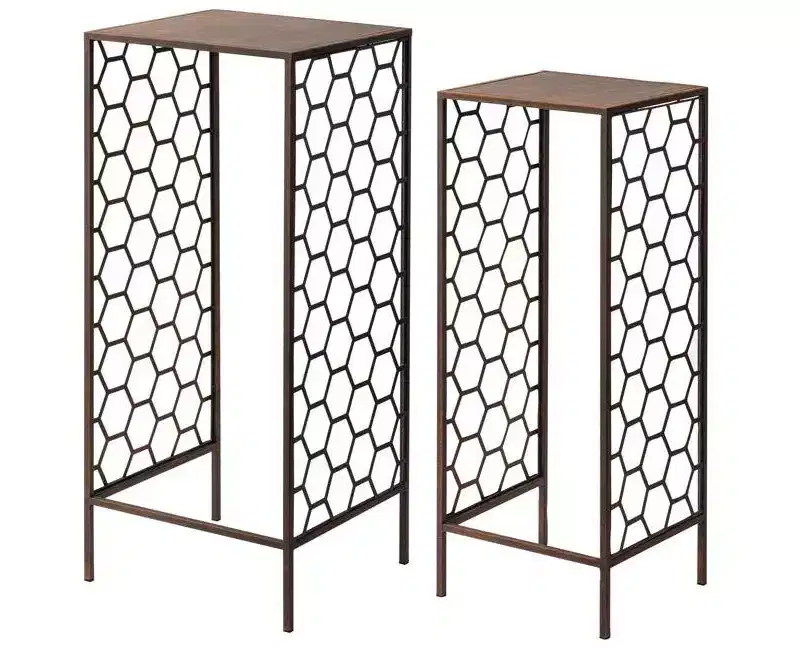 Napco Honeycomb Panels , Large 28.5 x 11.75, Small 26.5 x 9.75 inches Goldtone Heavy Duty Metal Flower Plant Display Stand Side Table, Indoor Outdoor