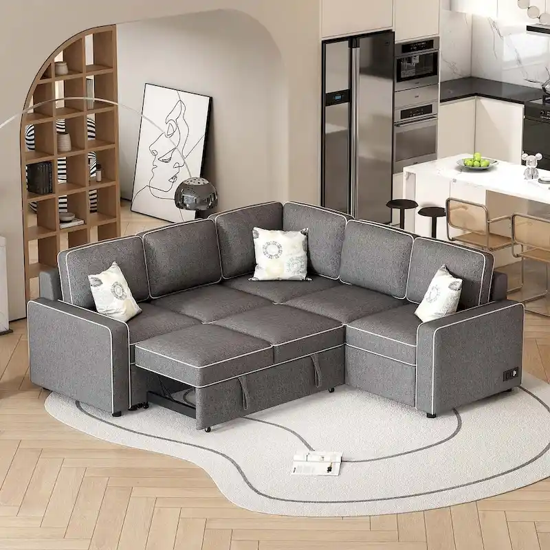 L-Shaped Reversible Chaise Sectional Sofa Pull Out Sofa Bed
