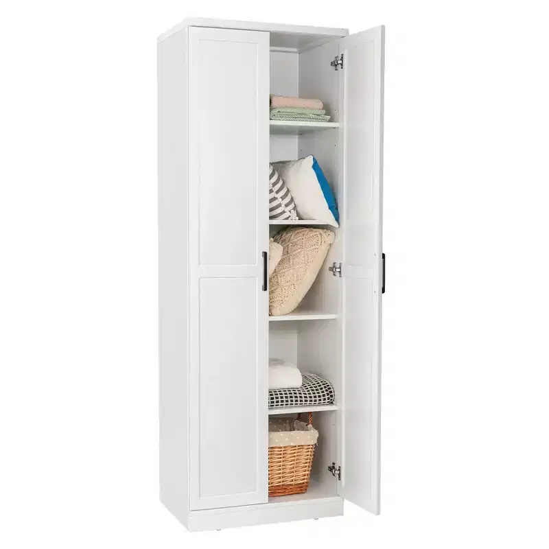70'' Storage Cabinet Freestanding Pantry Cabinet w/2 Doors & 5 Shelves White