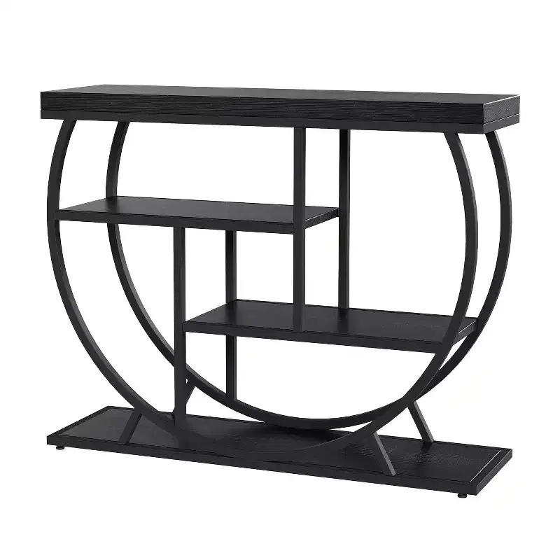 Acekool Slim Farmhouse Console Table, Faux Marble 4-Tier Entryway Table with Open Storage for Hallway or Living Room