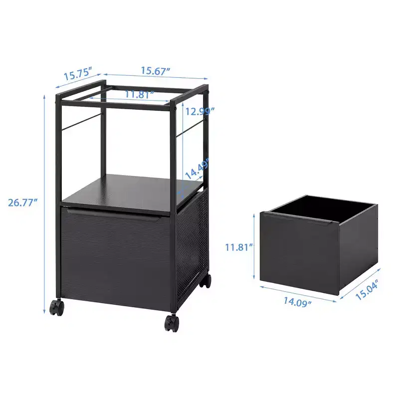 VECELO File Cabinet with 1-Drawer, Rolling Mobile Office Cabinet with Open Storage fits A4 Size, Metal Frame