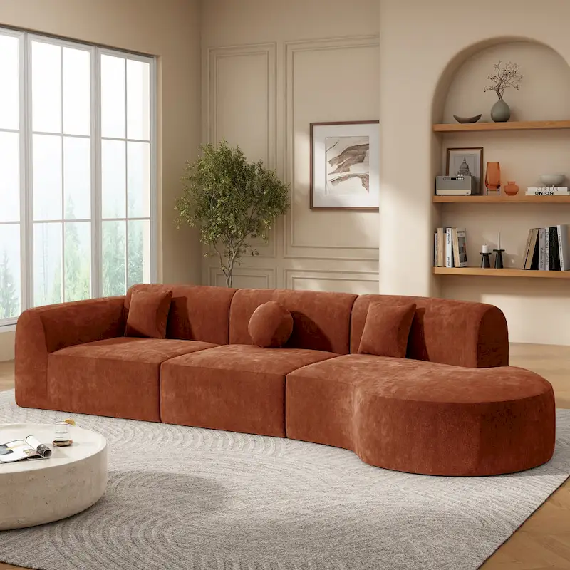Christopher Knight Home- Buker Curved Polyester Sectional Sofa