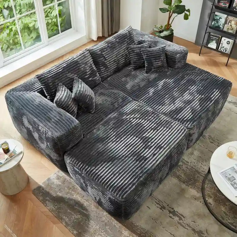 HOOOWOOO Modern Plush Sectional Sofa L-shaped Couch with Removable Ottoman