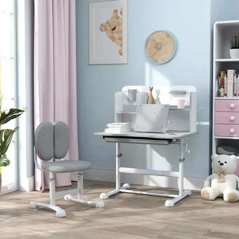 TUYOHW Kids Desk and Chair Set,Desk with Height Adjustable & Tilt Desktop,Storage Drawer,Reading Rack,Childrens Study Desk for Writing,Ages 3-12