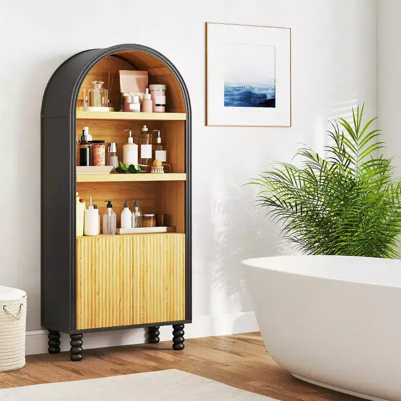 5-Tier Arched Bookcase with Open Shelves & Cabinet