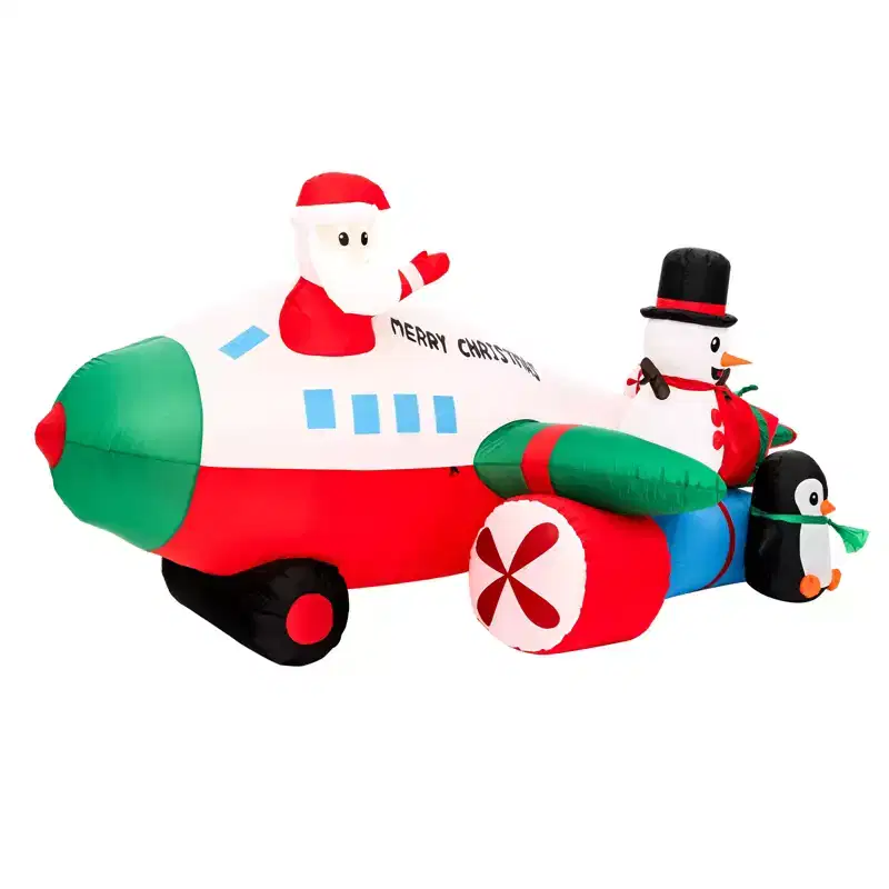 Gymax 9' Xmas Inflatable Santa Claus on Helicopter w/ Snowman & Penguin Waterproof Outdoor Decoration w/ LED Lights & Sandbags
