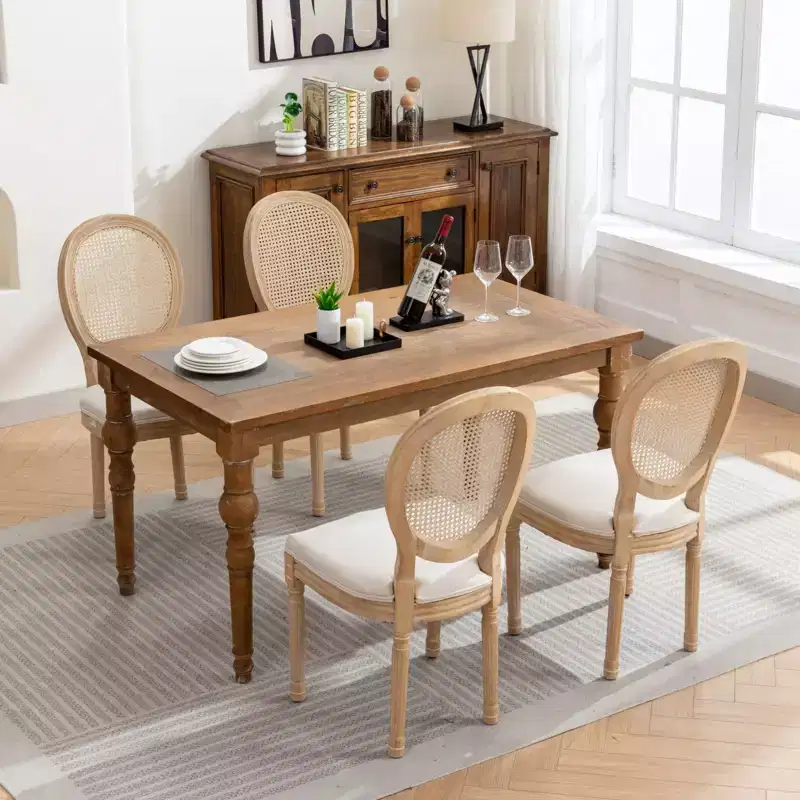 TUYOHW Sleek King Louis Chairs with Rattan Back,Set of 2,Soft Linen Dining Chairs with Rubberwood Legs,French Style Side Chairs,Home Decor