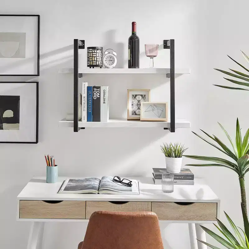 31.5 x 22.5 Modern 2 Tier Hanging Bracket Wall Shelve White Birch - Danya B.: Chic Storage, Metal MDF