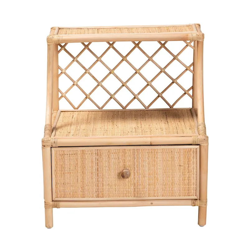 Natural Brown Rattan 1-Drawer Nightstand