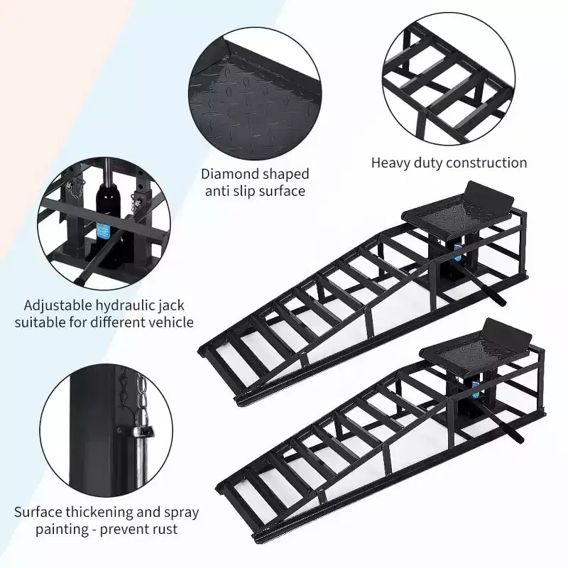 TROPOW 2 Pack Hydraulic Car and Truck Service Ramps,Adjustable Lift Height 9.8 to 16.21, ,Vehicle Auto Garage (5T)