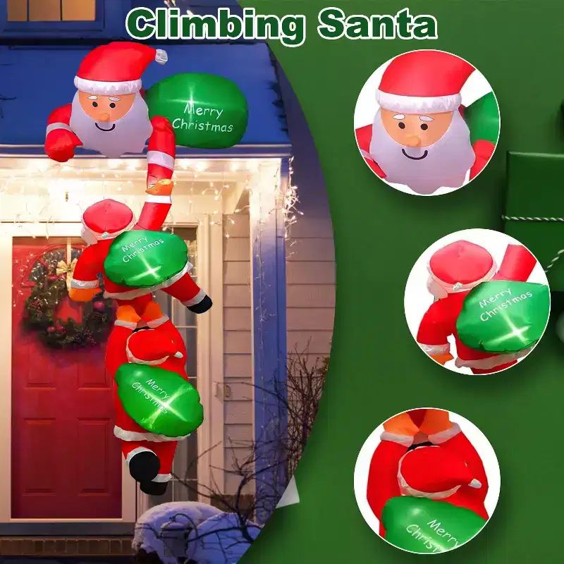 8 Foot Giant Inflatable Santa with 3 Santa Designs + 3 Merry Christmas Signs, Quick Plug-In Inflation, Waterproof Material, 4 Suction Cups & 6 Ropes