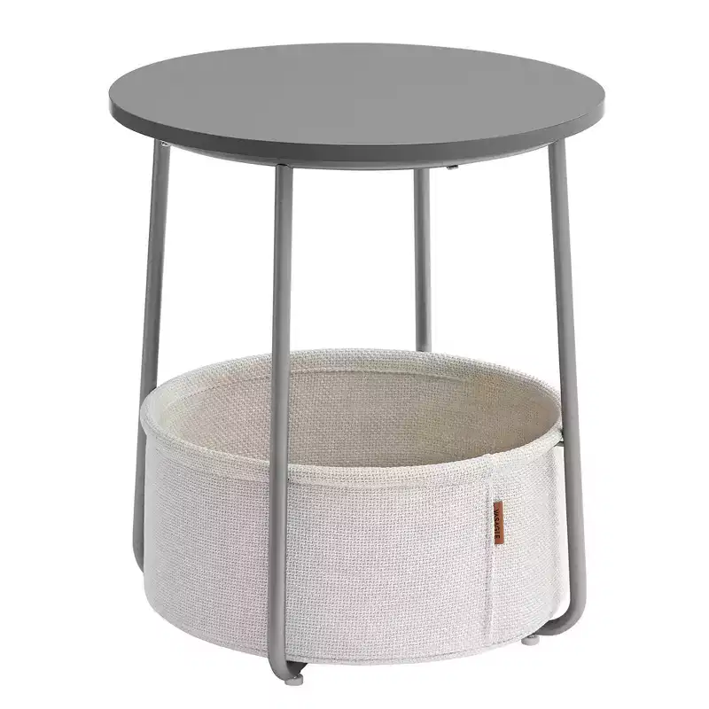 Small Round Side End Table Modern Nightstand with Fabric Basket