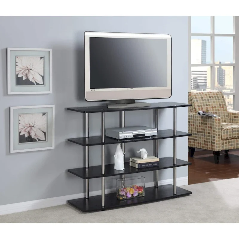 4-Tier Open Shelf Highboy TV Stand with Steel Legs, Multiple Colors