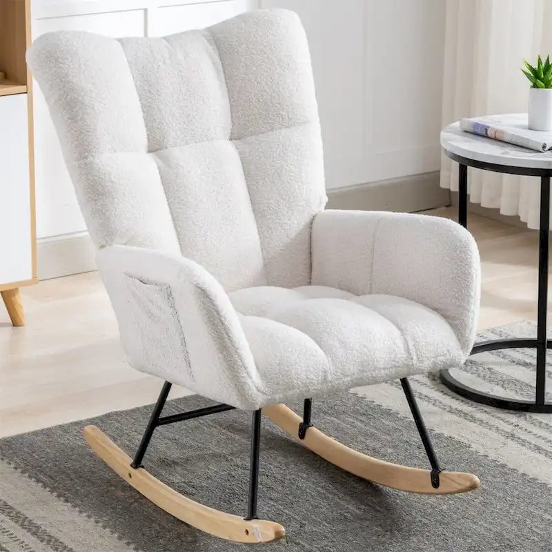 Rocking Chair Upholstered Glider Rocker Rocking Accent Chair Padded Seat with High Backrest Armchair