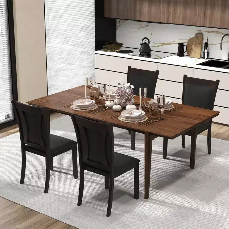 Costway Faux Leather Upholstered Dining Chairs Set of 4 w/ Padded Seat Rubber Wood Legs