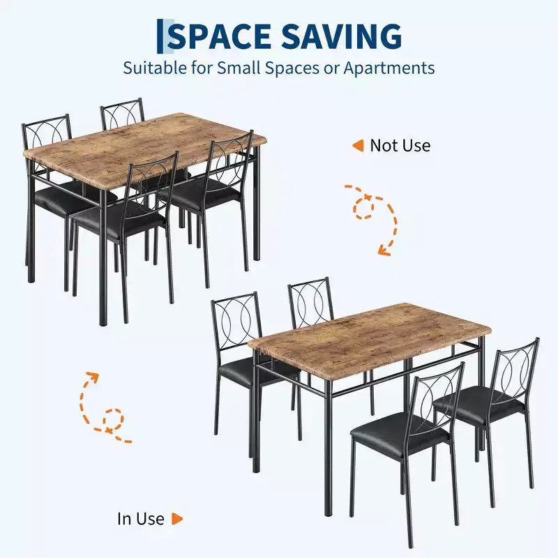 Farmhouse Dining Table Set for 4 - Dining Table with Upholstered Chairs, Wood Kitchen Table Set