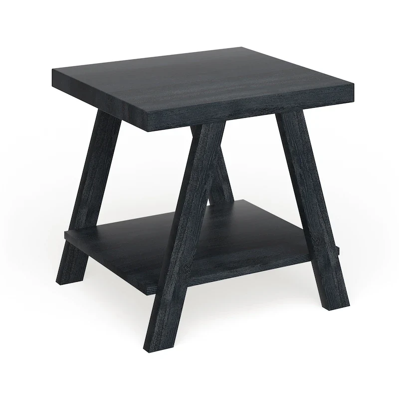 2-Tier End Table with A-Frame Legs & Lower Storage Shelf