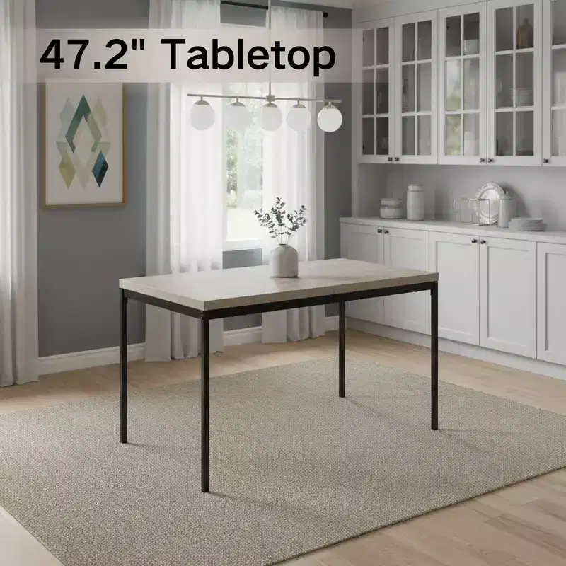 FurnitureR Dining Table with Marble-Look MDF Top & Sturdy Metal Legs, Rectangular Kitchen Table for Dining Room, Apartment, Home Office, Grey