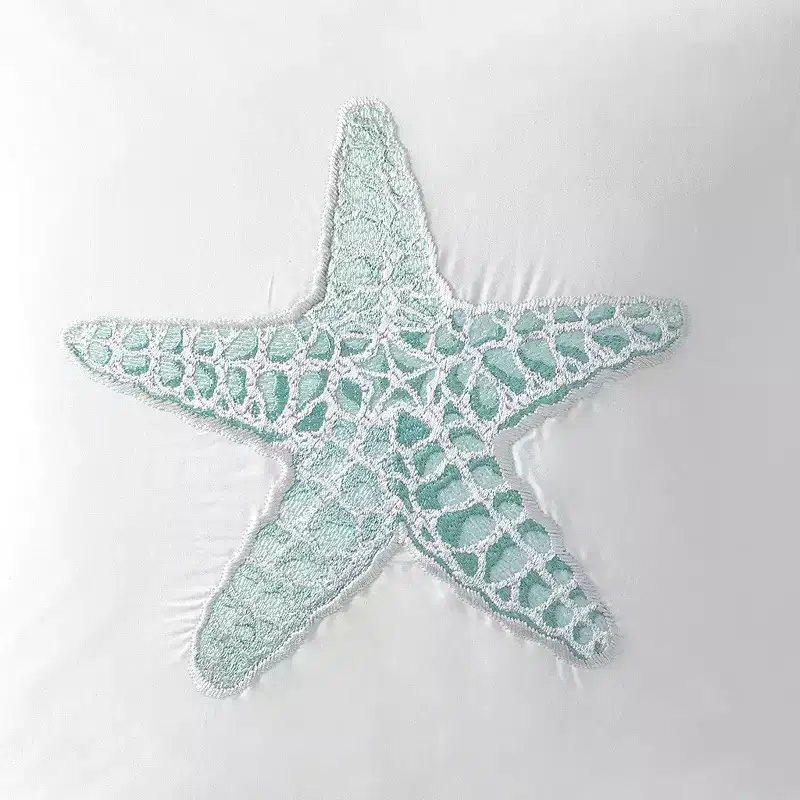 VIYET 16x16 Square Decorative Pillow, 100% Cotton with Starfish Embroidery, Hypoallergenic OEKO-TEX Certified (White)