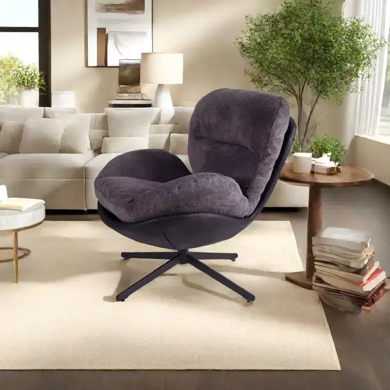 Accent Chair, Modern Swivel Office Chair, Modern Chenille Chair with Faux Leather and Metal Base Frame, Accent Chair for Small Spaces