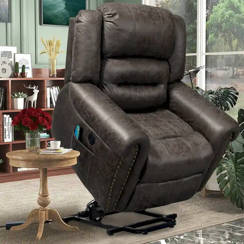 Faux Leather Oversized Power Lift Recliner Remote, Massage& Heating
