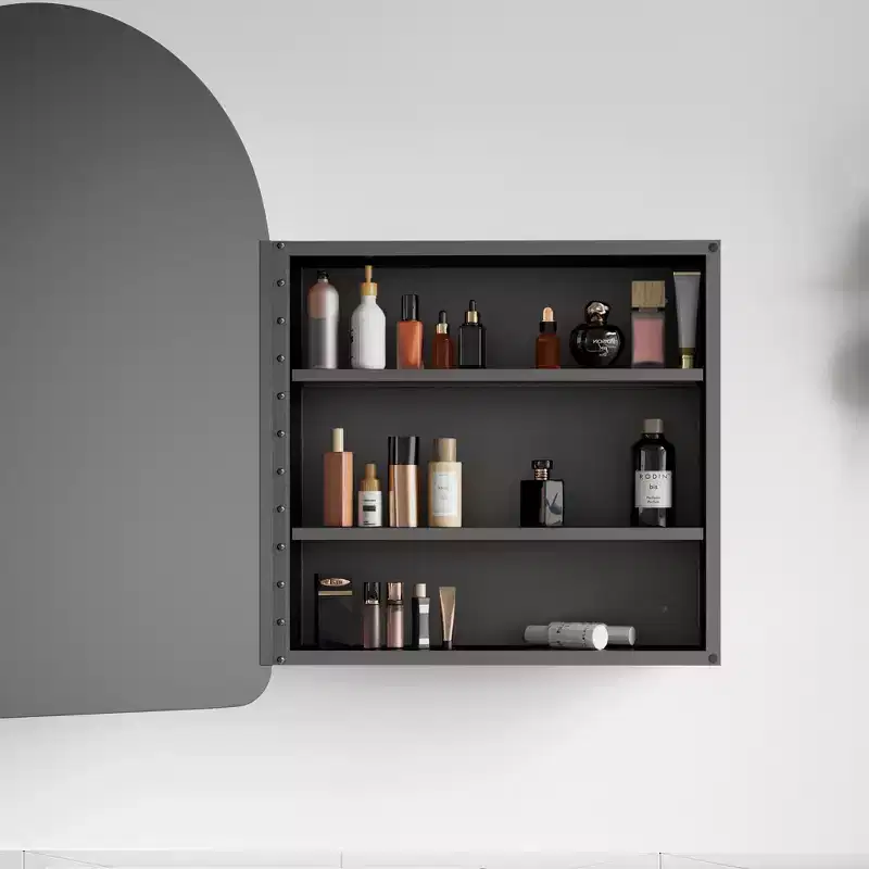 PexFix Arched Metal 36x24 Recessed/Surface Mount Medicine Cabinet with Mirror Black