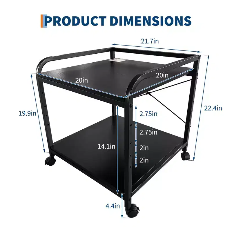 2-Tier Rolling Printer Stand with Adjustable Shelf & Locking Wheels