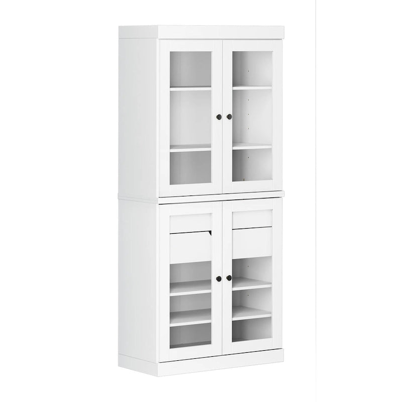 Palace Imports 100% Solid Wood Pantry Cabinet with Frosted, Clear Glass or Solid Doors, 2-Drawers and Adjustable Shelves