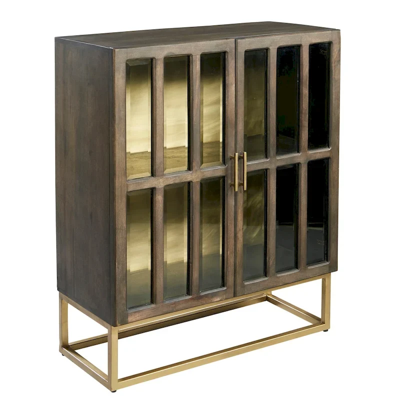 Glass Door Cabinet with Brass Accents