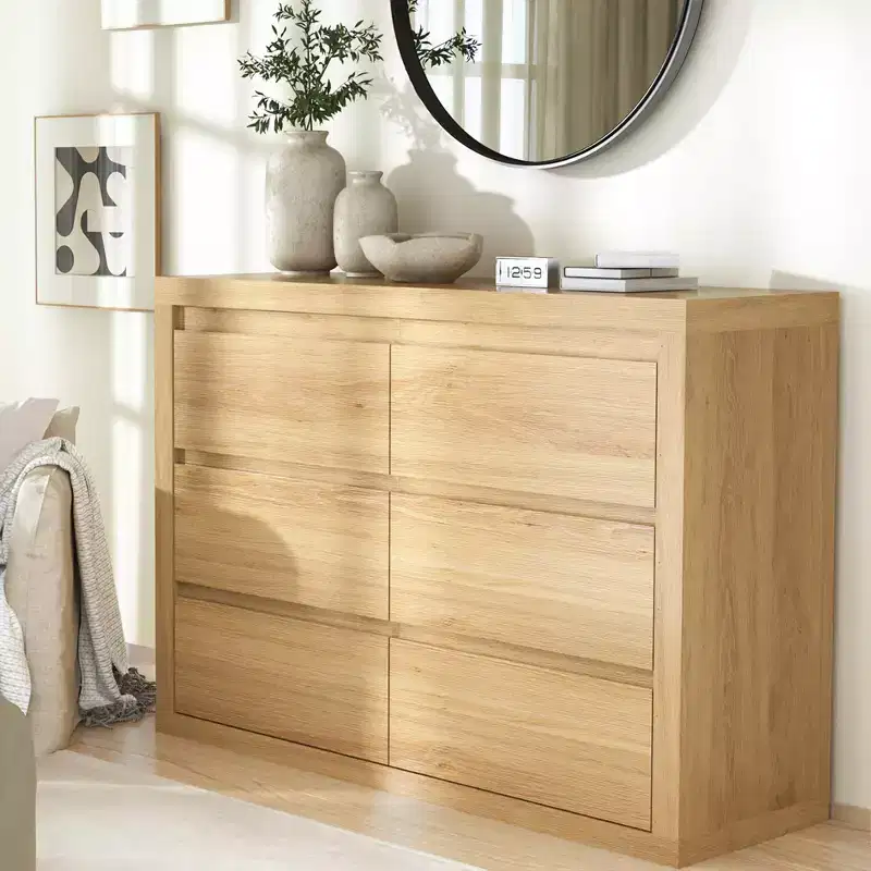 Modern 6 Drawers Dresser for Bedroom, Wide Wood Chests of Drawers w/Thickened Tabletop Design, Mid Century Modern Dresser w/Natural Texture