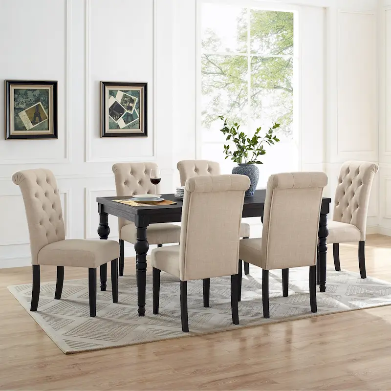 Roundhill Furniture Leviton 7-pc. Dark-wash Wood Dining Set w/ Turned Legs