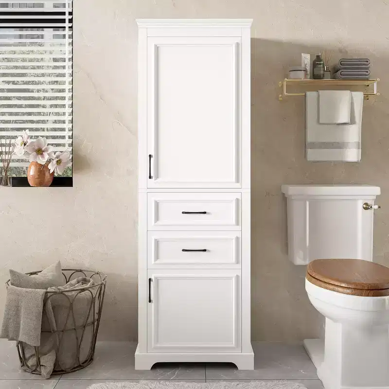 Freestanding Bathroom Storage Cabinet with Drawer, Adjustable&Fixed Shelf, Soft Close Doors, White - ModernLuxe