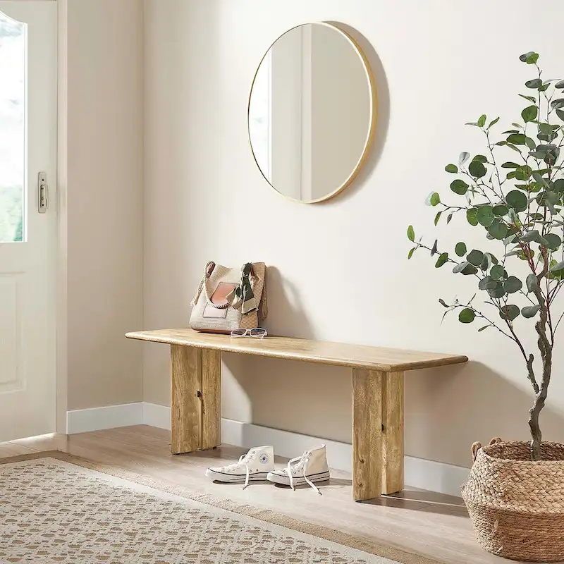 58 Solid Mango Wood Dining Bench with Non-Marking Foot Pads