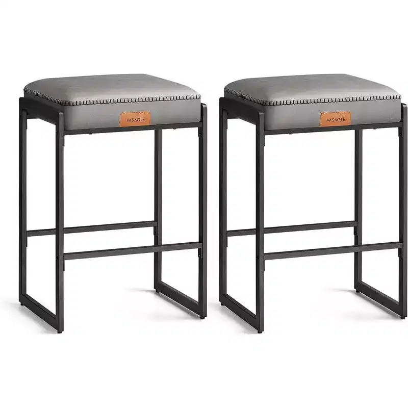 EKHO Collection - Bar Stools Set of 2, Counter Height Bar Stools, Synthetic Leather with Stitching