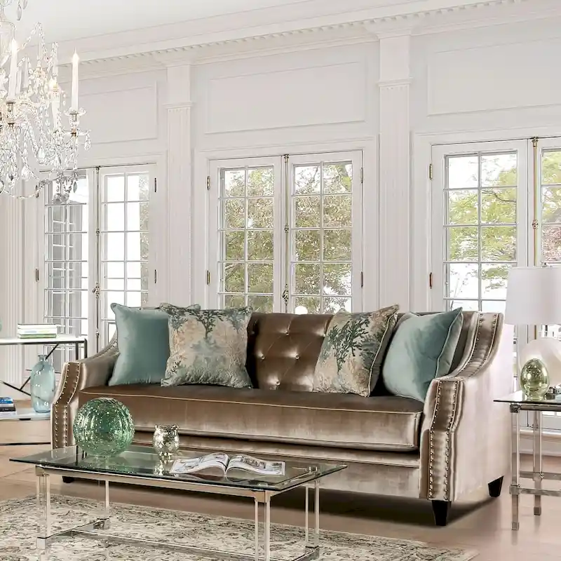 Vynn Transitional Chenille Upholstered Nailhead Trim Sofa by Furniture of America