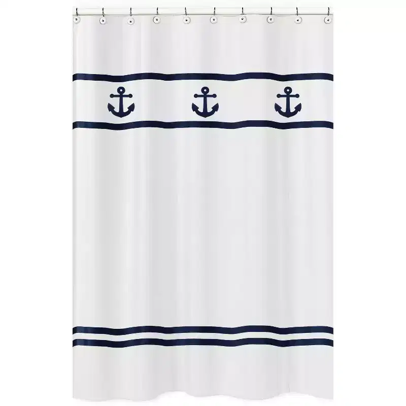 Sweet Jojo Designs Shower Curtain 72in.x72in. Anchors Away White and Blue