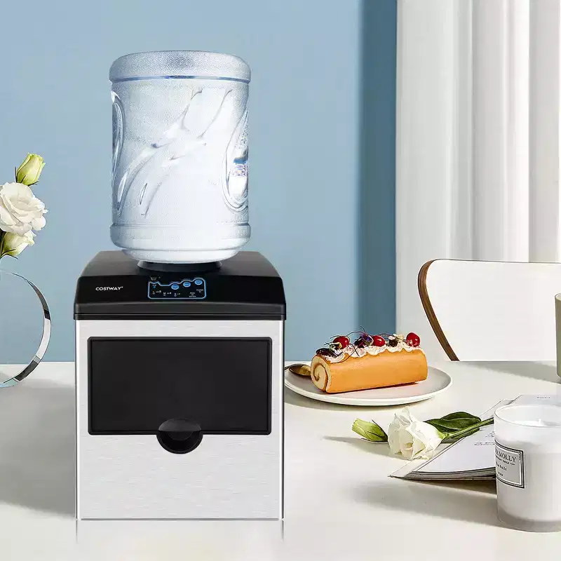 Costway 2-in-1 Stainless Steel Countertop Ice Maker Water Dispenser 48Lbs/24H w/ Scoop