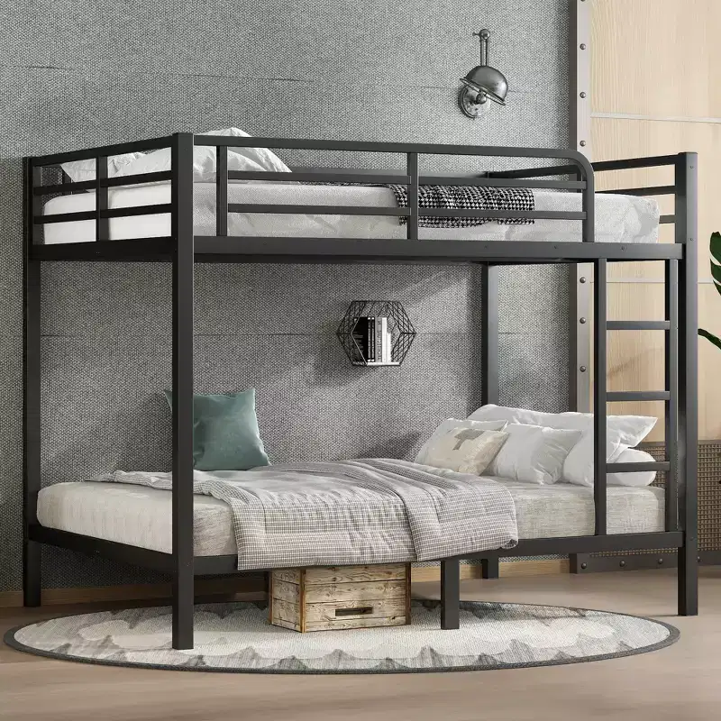 Full over Full Metal Bunk Bed 鈥?Heavy-Duty Steel Frame, Under-Bed Storage, Black & White