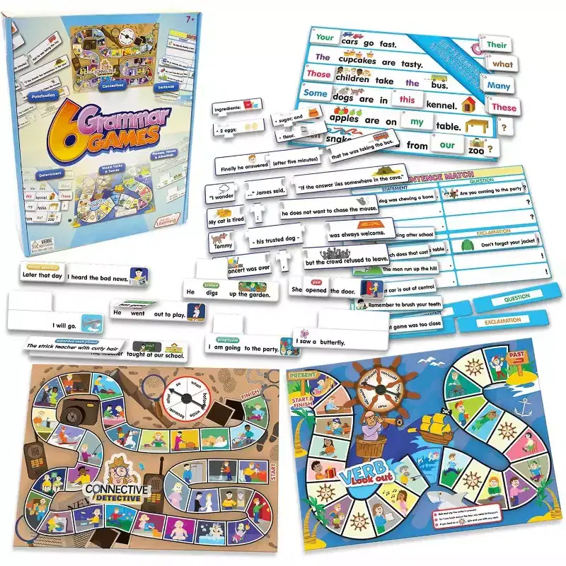 Junior Learning 6 Grammar Games - Language Arts Board Game for Ages 7-9, Grade 2-3