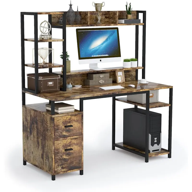 Vintage 55 Computer Desk with Hutch and Storage Shelf