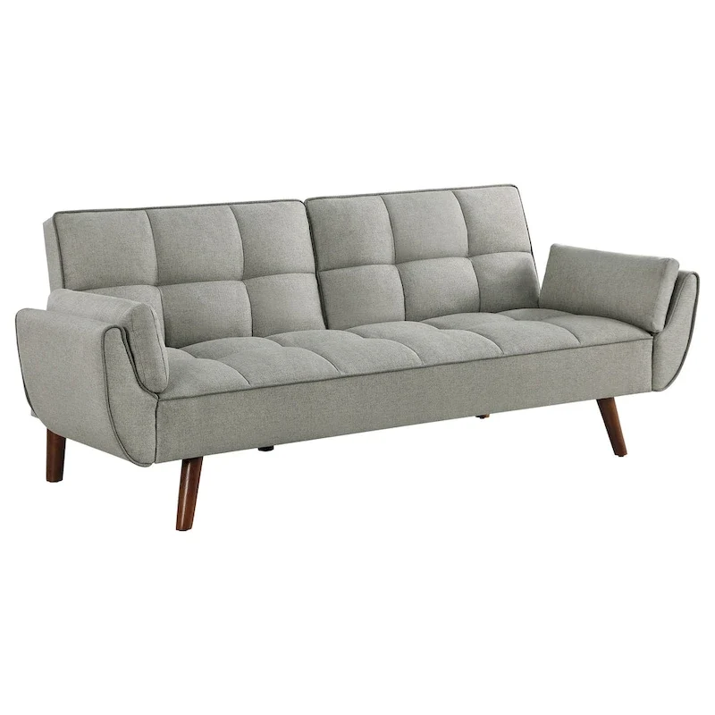 Convertible Sofa Futon Bed with Tufted Back and Tapered Legs, Gray Fabric
