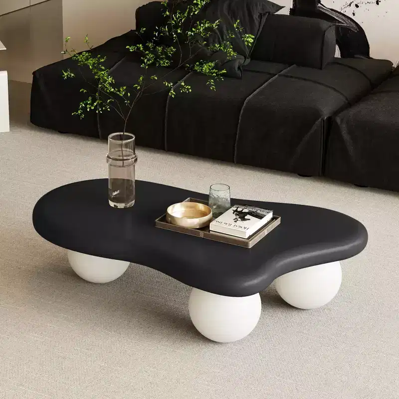 40-Inch Cloud Shaped MDF Coffee Table with Ball Legs Black White