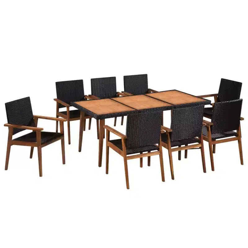vidaXL 9 Piece Outdoor Dining Set in Poly Rattan - Black and Brown - Includes Large Dining Table and 8 Chairs - Retro Style Patio Furniture