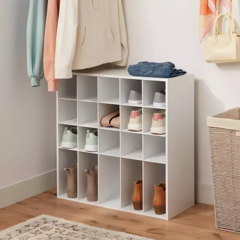 White 4-Tier Stackable Shoe Cubby, Freestanding, Holds 20 Pairs