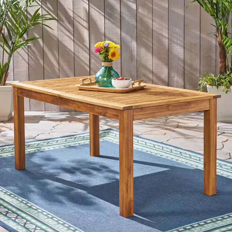 GDFStudio Zeila Outdoor Acacia Wood Expandable Dining Table with Umbrella Hole
