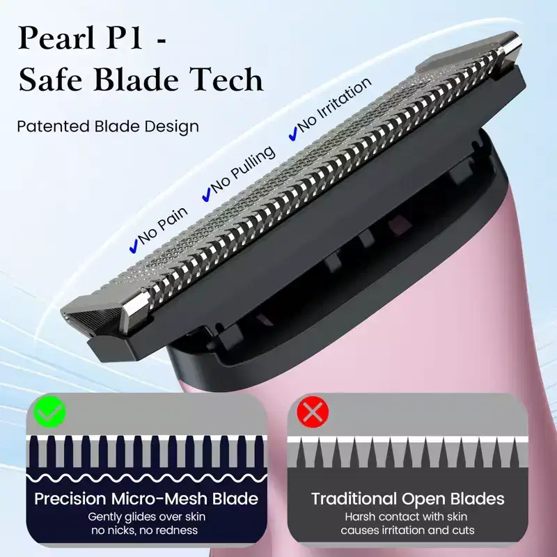 LILA by AKUNBEM Pearl P1 Pro 2-in-1 Women's Bikini Trimmer & Shaver - Painless, Waterproof, with Adjustable Magnetic Blades