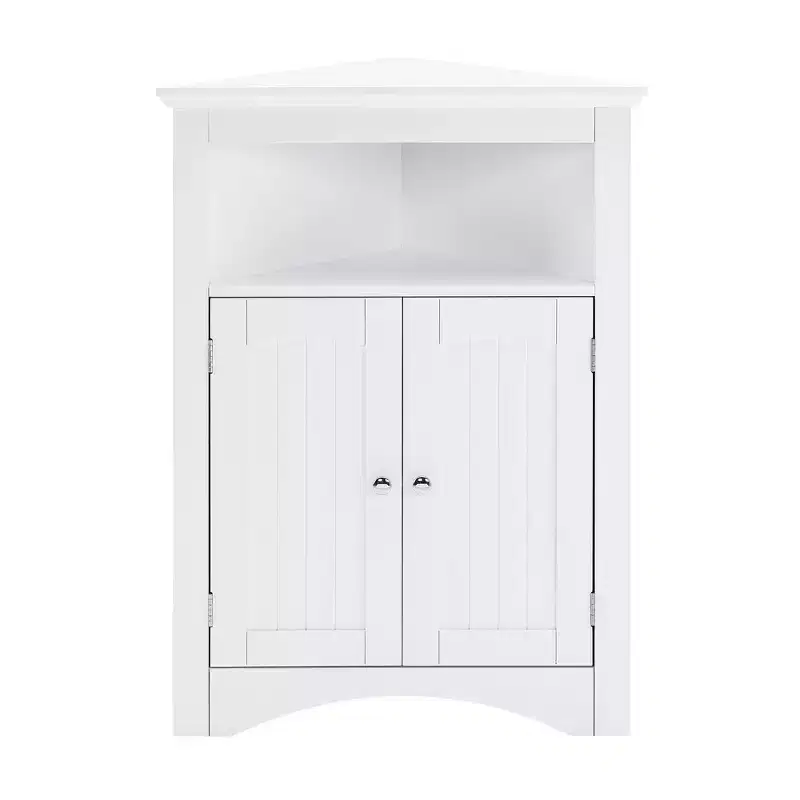 VIYET 32 Multifunctional Corner Cabinet - White MDF, Freestanding, Doors & Adjustable Shelves(Bathroom/Kitchen/Living Room Organizer)