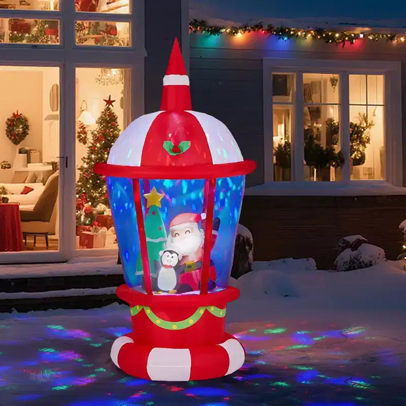 7.3FT Christmas Inflatable Decoration, Inflatable Lighthouse with Santa and Penguin, Blow Up Yard Decorations for Holiday Party Front Yard Lawn Garden
