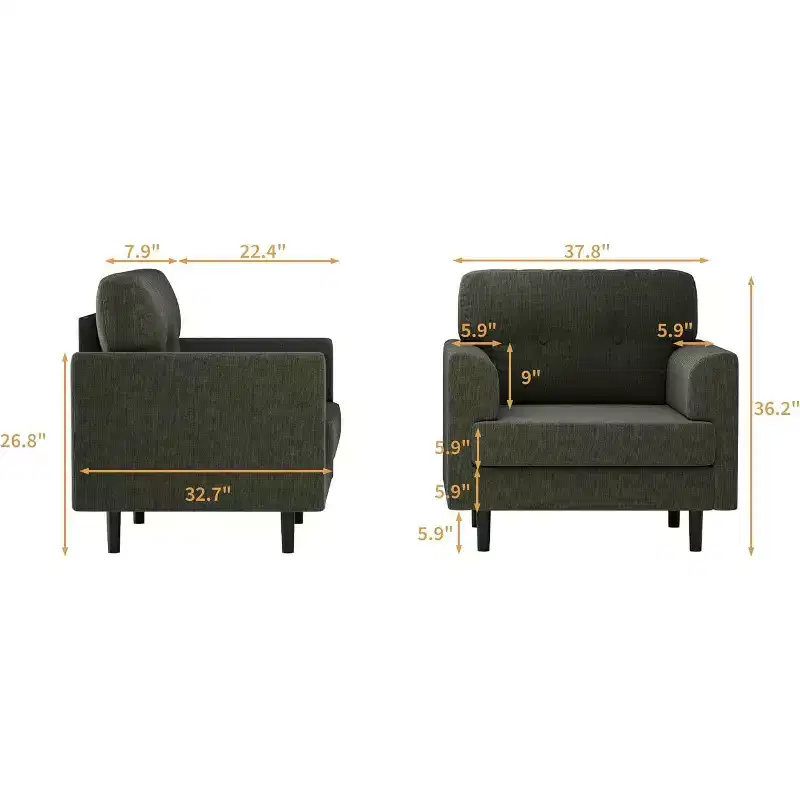 COZONY Linen Upholstered Accent Chair, High Density Foam Reading Lounge Chair for Living Room Bedroom Office